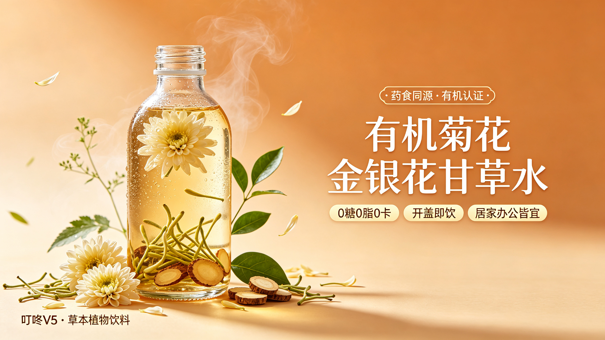 叮咚V5上新有机菊花金银花甘草水：以“药食同源+有机认证”卡位草本植物饮料赛道